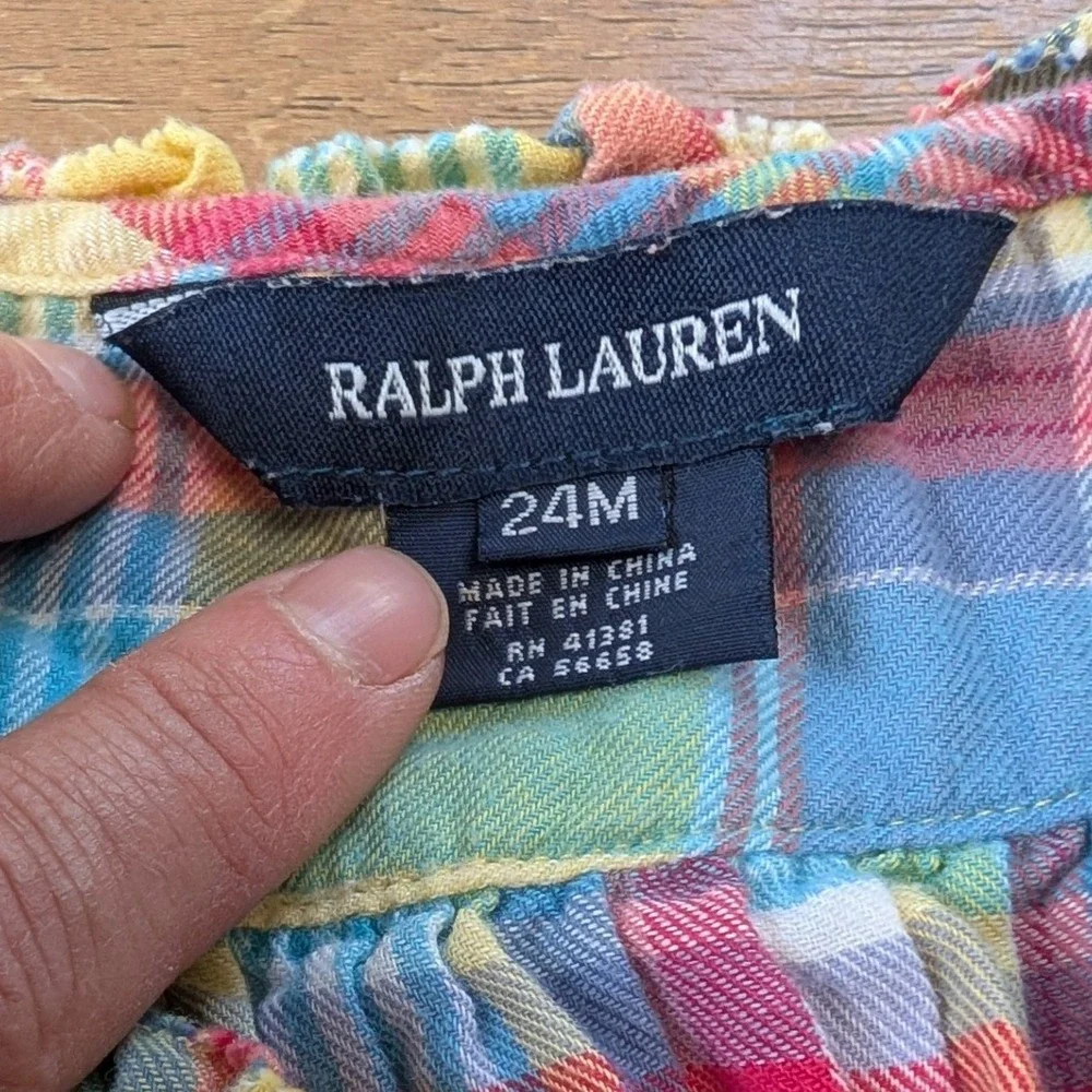 Ralph‎ Lauren Baby Girl 24M Plaid Madras Ruffle Top Multicolor Cotton preppy